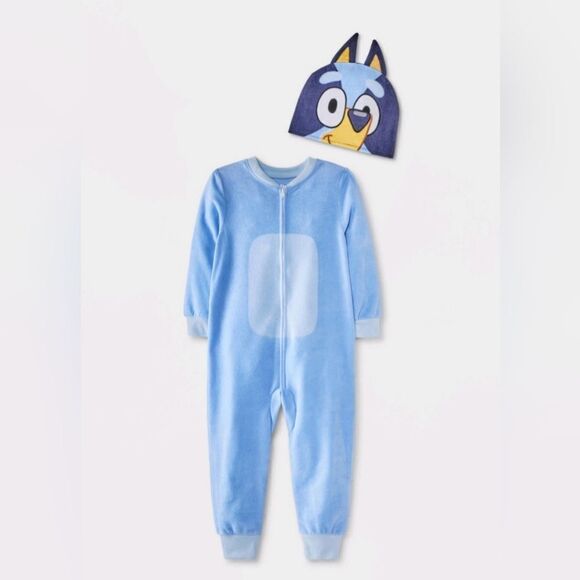 Nwt Toddler Unisex Boy Girl Bluey Blanket Sleeper Footed Pajamas with Hat - Picture 1 of 11